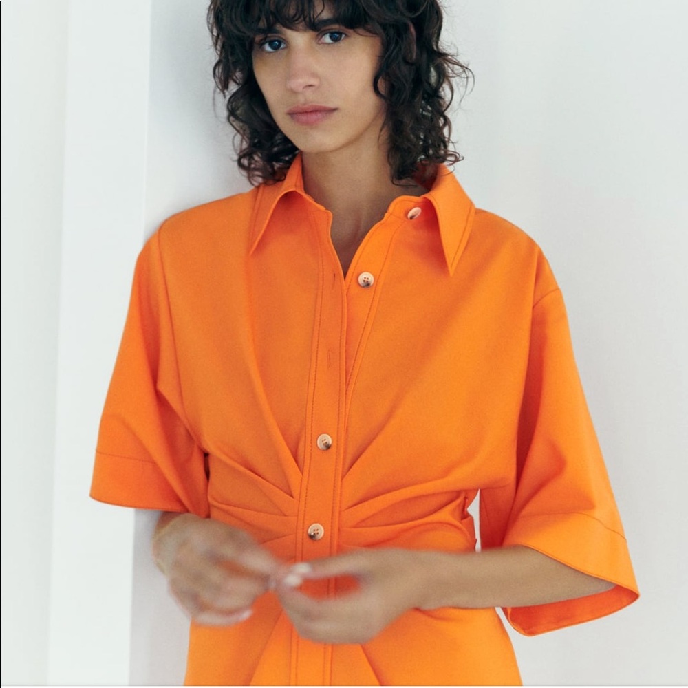 Zara orange draped shirt dress - Picture 11 of 16